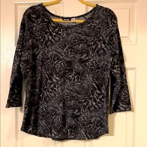 Basic Editions Charcoal Gray Animal Print Blouse Large